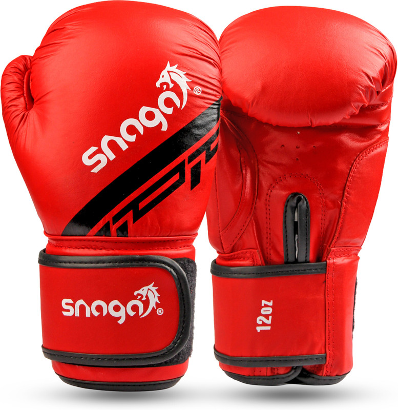 Snaga Premium Matt PU Boxing Gloves for Sparring, Boxing, Muay Thai, MMA - 10oz Boxing Gloves(Red)
