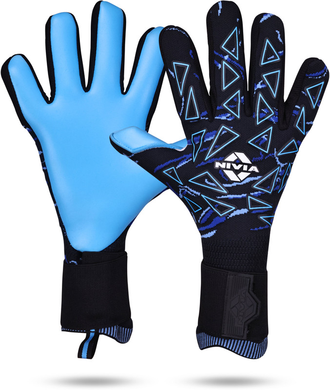 NIVIA Nitro, 4mm Super Softy Python Latex & PU Cushion Palm, Professional Match Play Goalkeeping Gloves(Black, Blue)