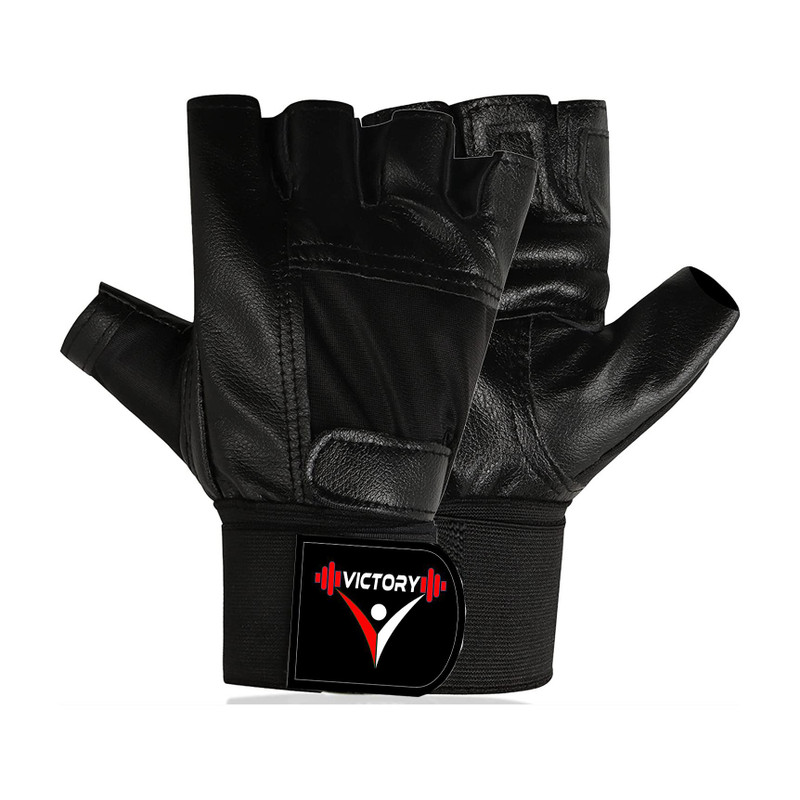 VICTORY Premium Weight Lifting Gym & Fitness Gloves(Black)