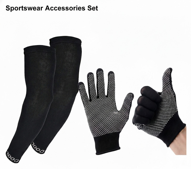 PIRENE 2-in-1 Compression Arm Sleeves & Breathable Non-Slip Performance Athletic Gloves Wicket Keeping Gloves(Black)