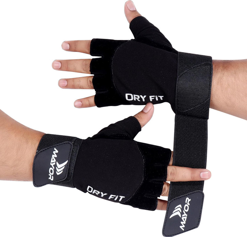 MAYOR Premium DryFit Gym Gloves For Men & Women with Wrist Support Gym & Fitness Gloves(Black)