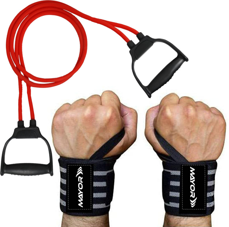 MAYOR Double Toning Tube & Secure Wrist Support Gym & Fitness Gloves(Red+Black)