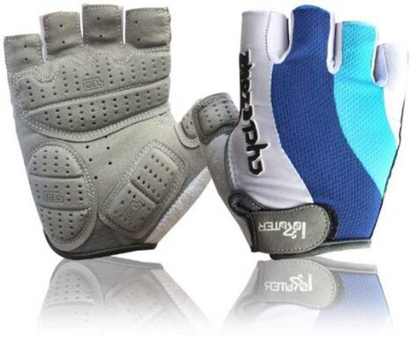 Cyclezone Cycling/Biking Half Finger Shock Absorption, Anti Skid with Gel Cycling Gloves Cycling Gloves(Blue & White)
