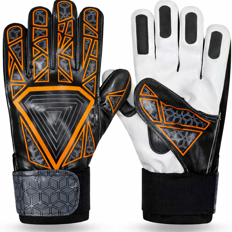 QURA N Football Goalkeeper Gloves with Finger Save Latex Grip Anti Slip Goalkeeping Gloves(Black, Orange)