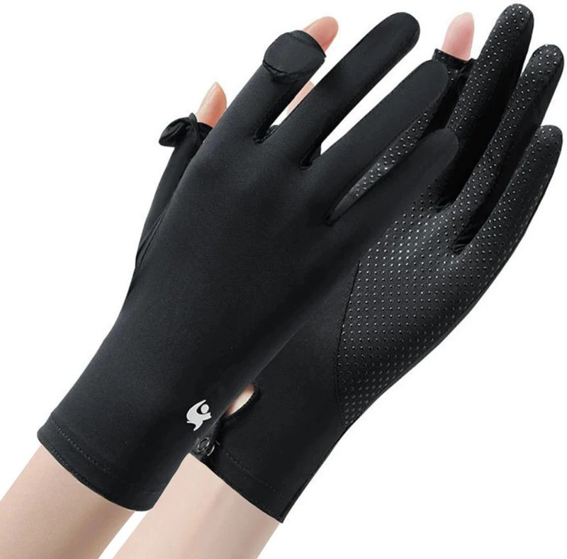PALAY Summer Ice Silk Cool Gloves, Outdoor Breathable Full Finger Gloves for Cycling Riding Gloves(Black)