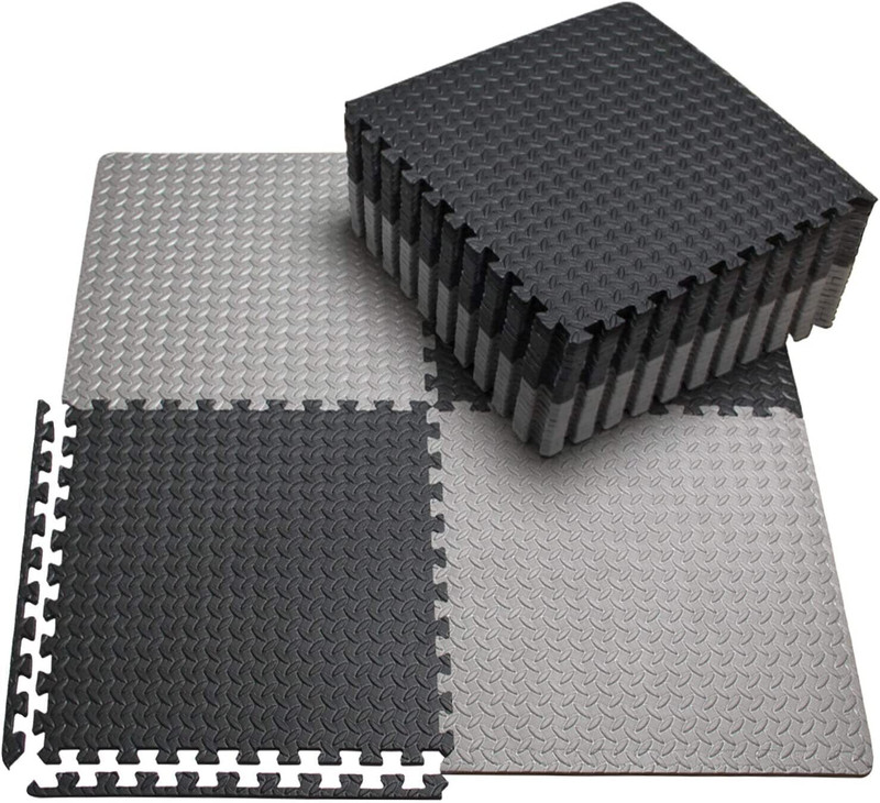 wWAR Fitness Puzzle Mat, Gym Floor Mat, EVA Foam Interlocking 24"x24" 6Pc 24 SqFt Black, Grey 12 mm Exercise & Gym Mat