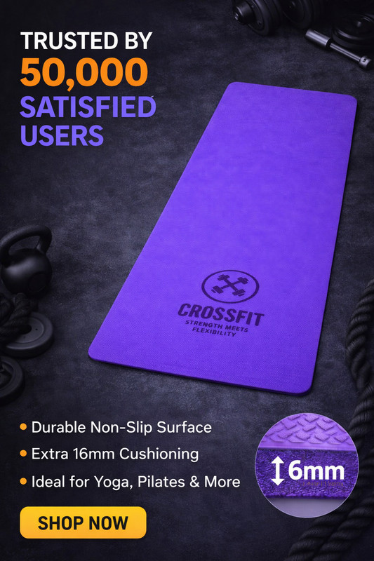 Crosfit 6mm Premium quality double sided anti slip yoga mat with carry strap #PURPLE 6mm 6 mm Yoga Mat