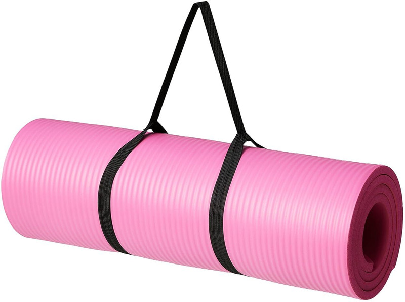 Playfuel Men and Women Exercise Mat Anti Skid Workout with Carry Strap Pink 6 mm Yoga Mat