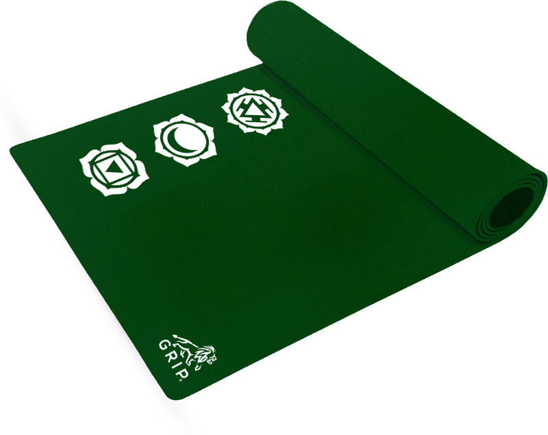 Grip Yoga Mat (36 x 72 inches, thickness 12 mm) 7 Chakras, Anti-Slip For Home & Gym, Green 12 mm Yoga Mat