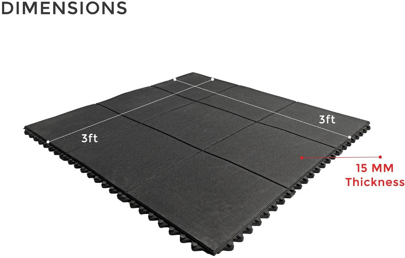 MARC Heavy Duty Rubber Workout Gym & Home Interlocking Tiles Mat 16mm Thick 3x3 ft Black 15 mm Gymnastic Mat