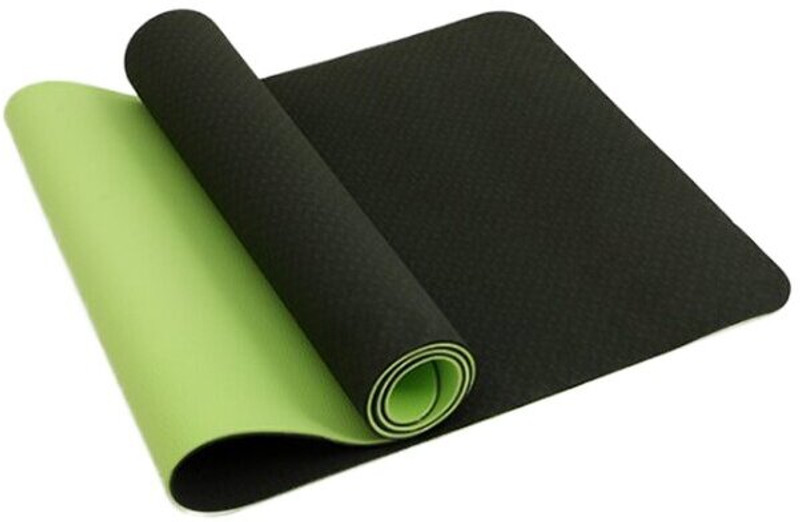 FoxHill Premium TPE Dual Color Anti-Slip with Strap| GREEN + BLACK| 6 mm Yoga Mat Green, Black 6 mm Yoga Mat