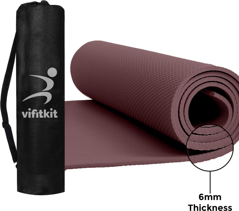 VIFITKIT Anti-Skid with Carry Bag for Home Gym & Outdoor Workout Maroon 6 mm Yoga Mat