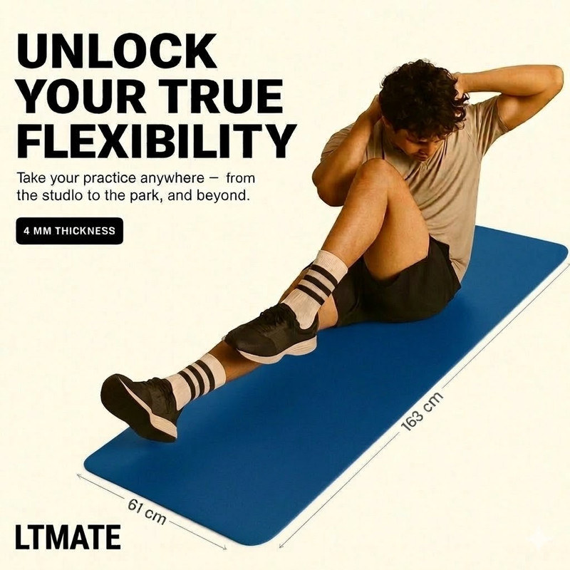laxmi traders 4Mm Yoga Mat for Man and Women, workout Gym Exercise 4mm Mat Blue Qty 1pcs Blue 4 mm Yoga Mat
