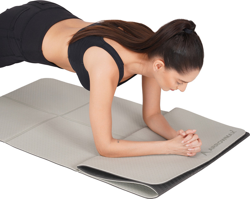 ArrowMax Yoga Mat For Men Women Foldable TPE Exercise Mat For Kids & Adults Anti Slip Grey 6 mm Yoga Mat