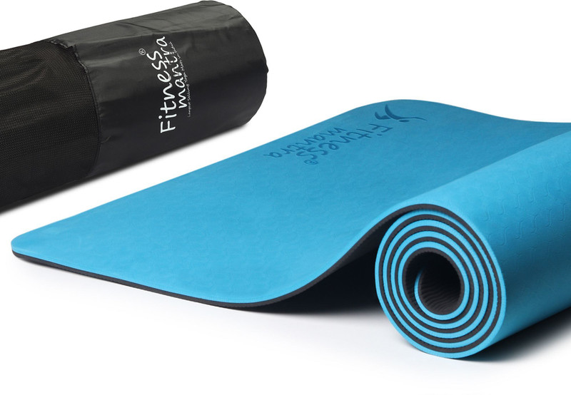 Fitness Mantra Premium TPE Dual Color Anti-Slip with Cover Bag| Navy Blue + Sky Blue| 6 mm Yoga Mat