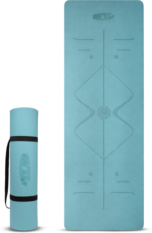 WHACKK 8mm TPE Laser Engraved Position Marking Aligned Yoga Mat Non Slip Carry Strap Blue 8 mm Yoga Mat