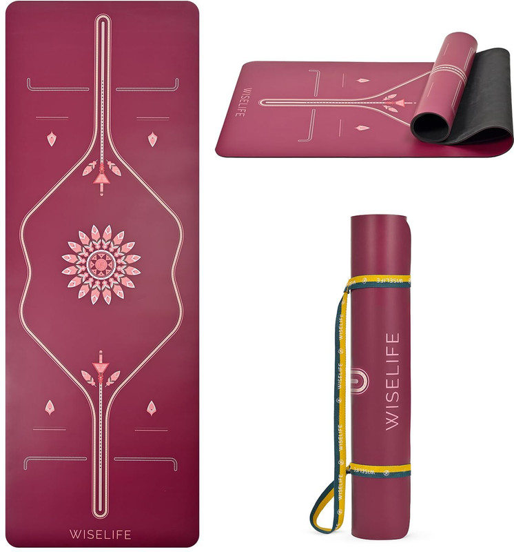 Wiselife Alignment PU Rubber Professional Yoga Mat with Carry Strap 5 mm Yoga Mat