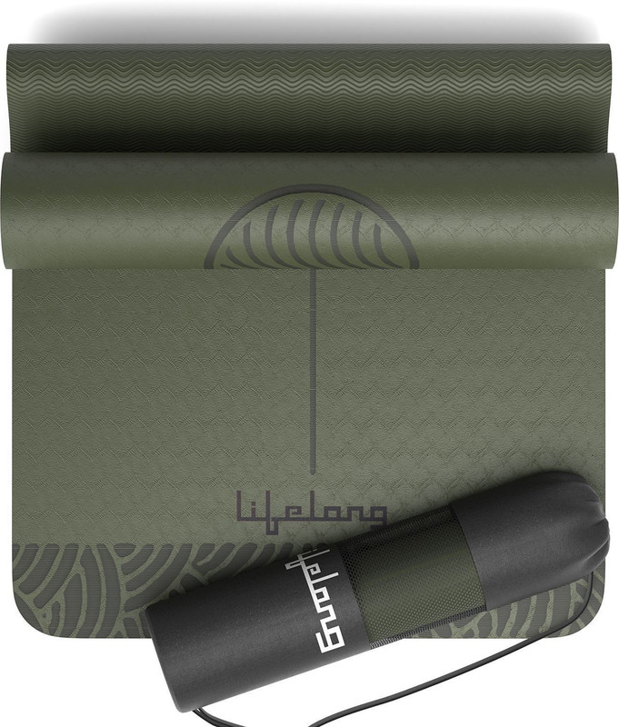 Lifelong Dual Color TPE Material Yoga Mat Olive Green, White