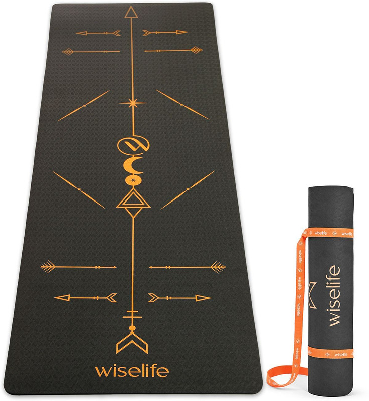 Wiselife TRUE Body Boho Alignment Yoga Mat 8mm + Sleek Yoga Strap for Men & Women Black 8 mm Yoga Mat
