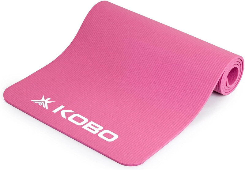KOBO 15mm Yoga Mat for Men & Women – Non Slip Durable Exercise & Gym Mat Pink, White 15 mm Yoga Mat