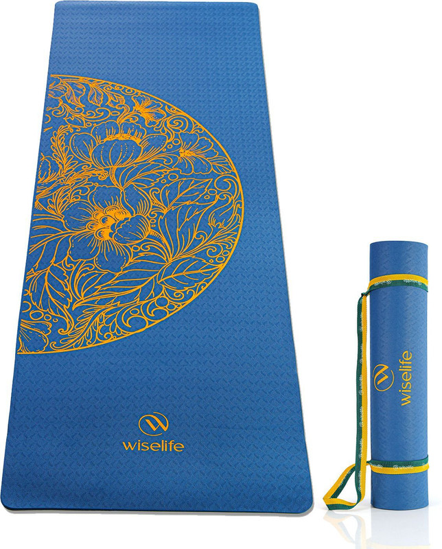 Wiselife TPE Printed 6MM Yoga Mat+Yoga Strap For Men,Women & Kids Blue 6 mm Yoga Mat