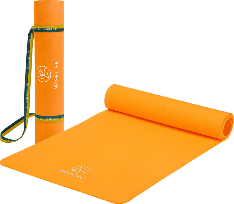 Wiselife Classic Exercise Mat + Yoga Strap for Men & Women | Workout, Home, Pilates - Orange 6 mm Yoga Mat
