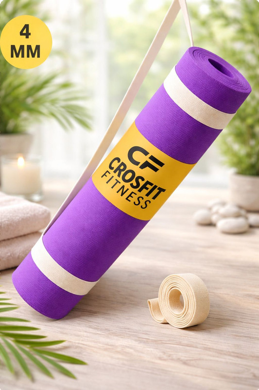 Crosfit 4mm purple yoga mat for men & women with carry strap Purple 4-5 mm Yoga Mat