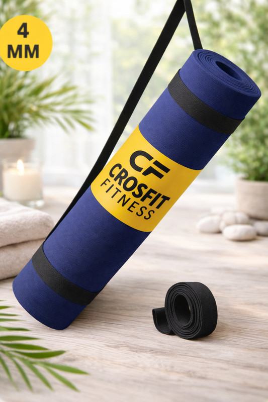 Crosfit 4mm Navy Blue Yoga Mat with carry strap Blue 4-5 mm Yoga Mat