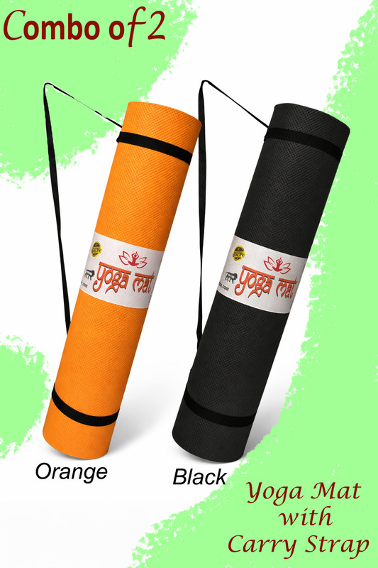 Taido Combo Pack of 2 Elegant and Attractive Non Slippery Yoga Mat with Carry Strap Black, Orange 4 mm Yoga Mat