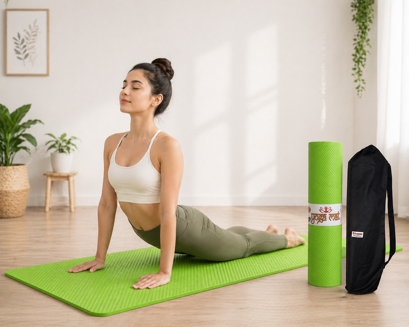 Bikauaa Premium EVA Yoga Mat with Carry Strap, Anti-Skid & Lightweight Exercise Mat Green 4 mm Yoga Mat