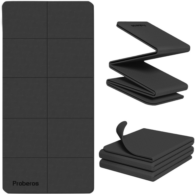 SERPLEX Folding Yoga Mat 5mm Thick TPE Anti Slip for Home Gym Travel Pilates Black 72x24 5 mm Yoga Mat