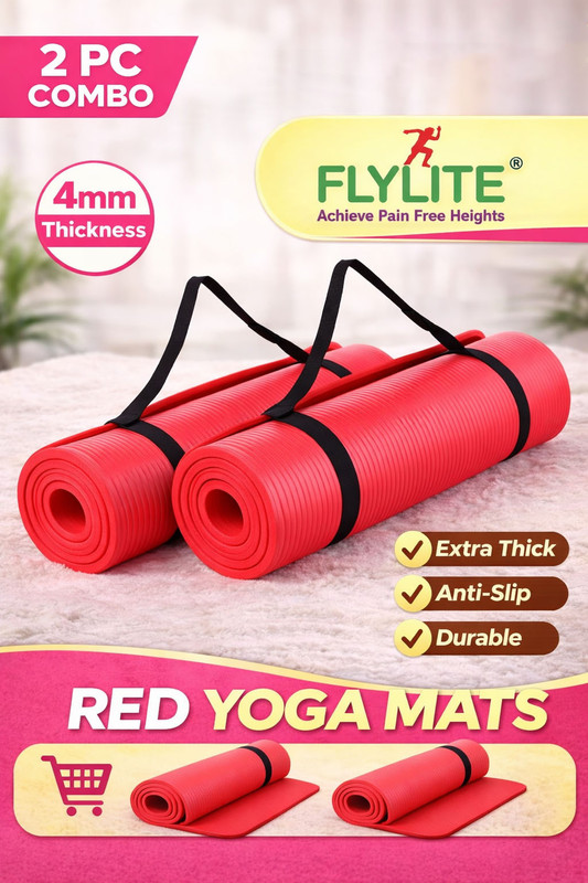 FLYLITE Exercise & Yoga Mat for Women and Men Red 4 mm Yoga Mat
