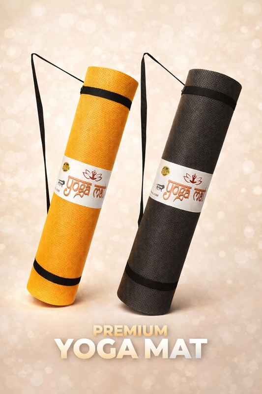 Bikauaa Yoga Mat Combo Pack of 2 Mat with Strap Anti-Slip Premium Quality Sport Mat Black, Orange 4 mm Yoga Mat