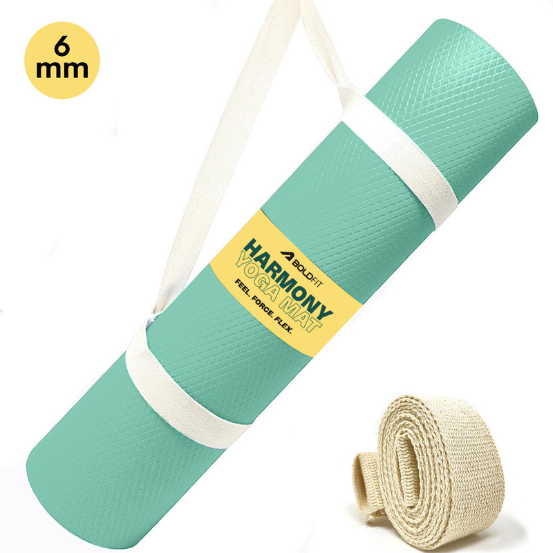 BOLDFIT Yoga Mat for Men Women 6mm Exercise Mat Anti Skid Workout Yoga Matte Carry Strap Green 6 mm Yoga Mat