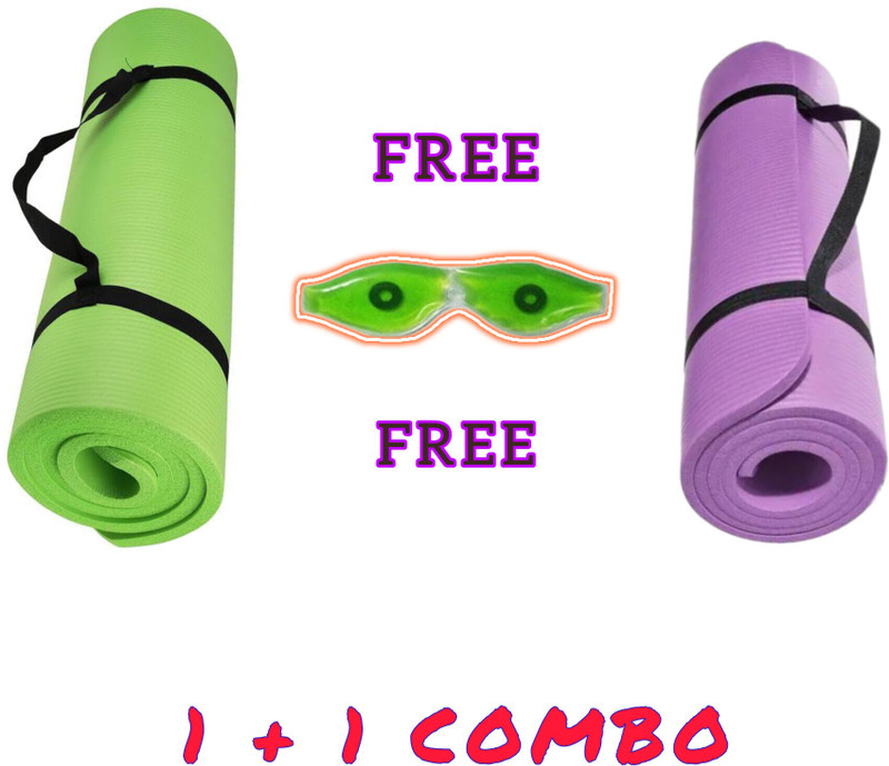 FLYLITE Combo Yoga Mat + FREE ALOE VERA EYE MASK Relaxation seekers and yoga Green, Purple 4 mm Yoga Mat