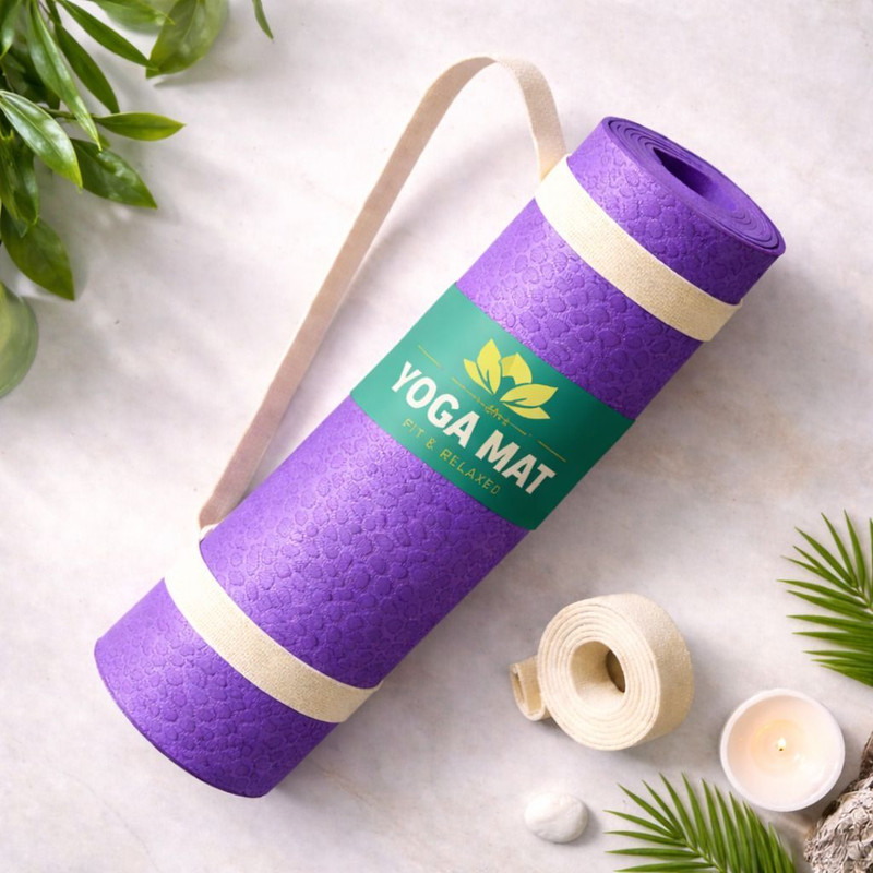 Crosfit 6-7MM Purple Textured Anti-Slip EVA Foam Yoga Mat For Women Men Kids Purple 6 mm Yoga Mat