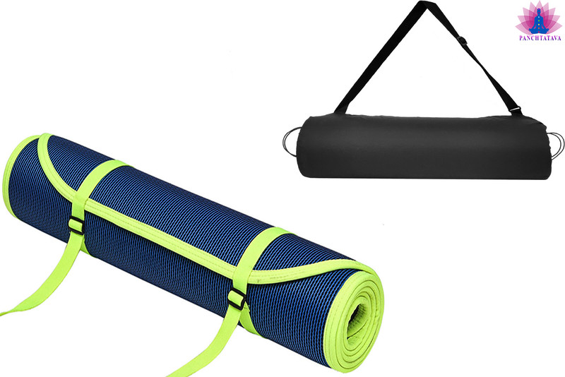 PANCHTATAVA Wavy Blue Neon Green border Blue 4 mm Yoga Mat