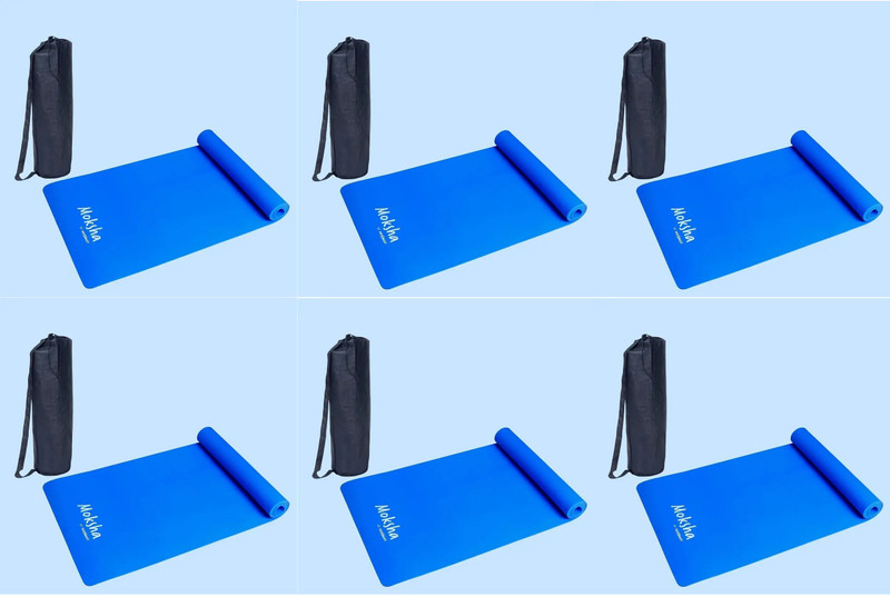 Indismart Moksha Yoga Mat With Cover Bag And Cotton Bag, TPE Material- Blue Pack of 2 6 mm Exercise & Gym Mat