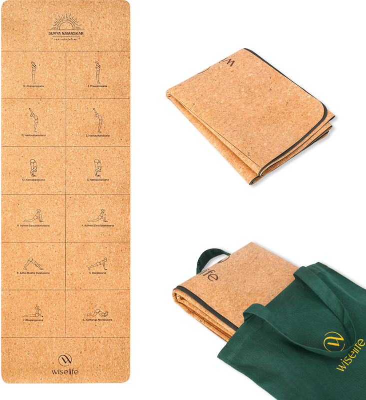 Wiselife Cork & Natural Rubber Yoga Mat + Bag | Extra Thick Extra Long for Workout - Brown 1 mm Yoga Mat