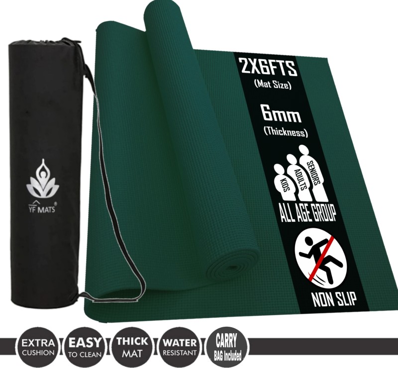 YFMATS For Wellness Non Slip Super Soft for men and women with cover Green 6 mm Yoga Mat