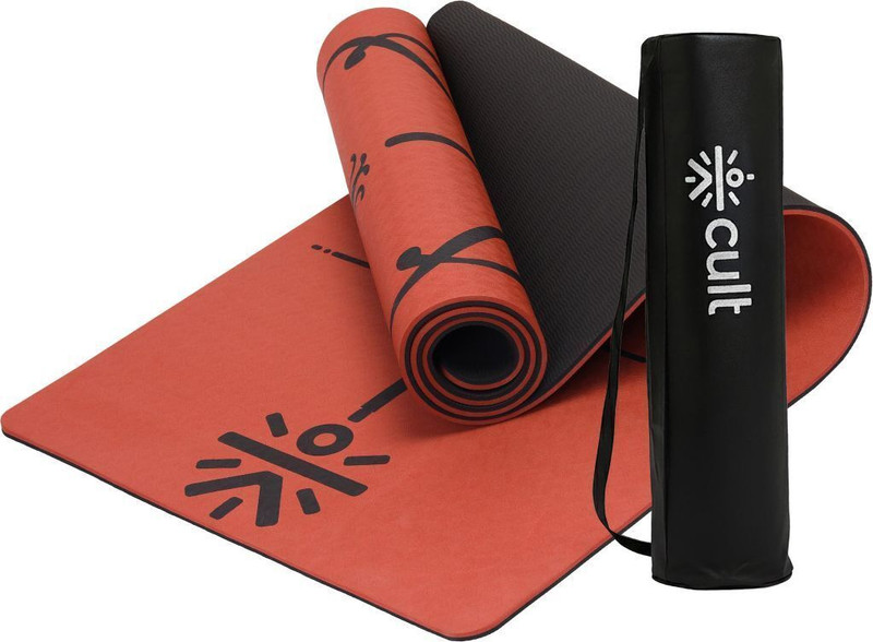 Cult Unisex-TPE-Dual Color-Brick/ Black -Allignment Marking-With Bag and Strap 8 mm Yoga Mat