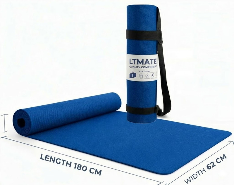 Crosfit Premium Eco-friendly 4mm yoga mat with carry strap for women & men Blue 4-5 mm Yoga Mat