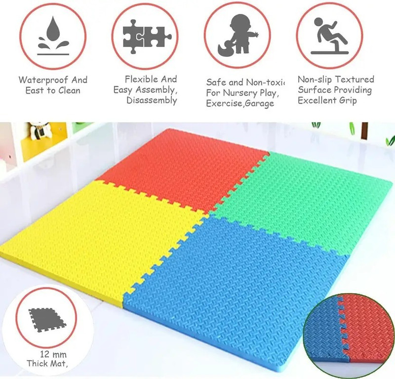 HACKERX 24Pc=96 SqFt Fitness Puzzle Mat Gym Floor Mat, EVA Foam Interlocking 1Pc=24"x24" Red, Blue, Green 12 mm Exercise & Gym Mat