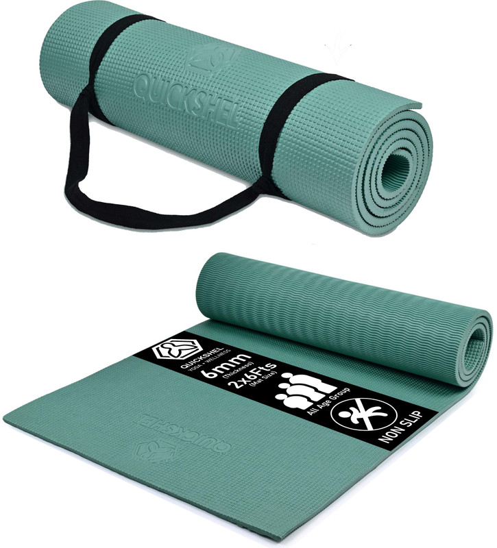 Quick Shel Yoga Mat Anti-Skid Waterproof Lightweight for women men Carry Strap (2 x 6FT) 6 mm Yoga Mat