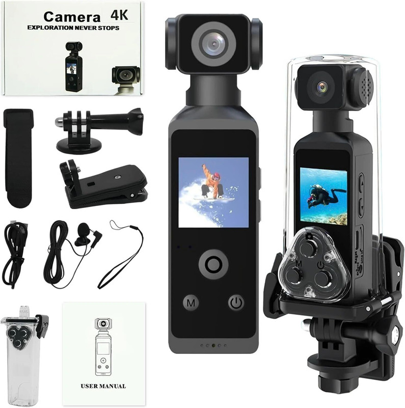 VOLTAC Pocket 2 - Handheld 4K Action Camera with 1.3" CMOS Sensor, SD Card Slot Sports and Action Camera(Black, 64 MP)