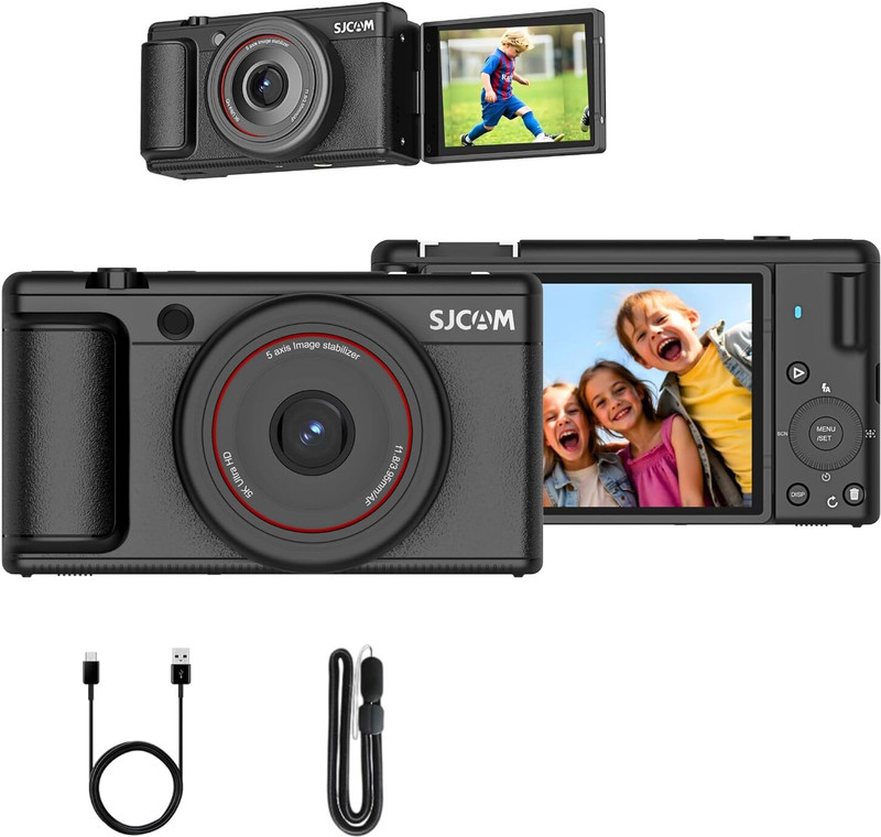SJCAM ZV200 5K 80MP Flip Screen Digital Camera | 16X Digital Zoom CMOS Sensor with 6-Axis Gyro, 9 Preset Modes, 800 mAh Digital Point Sports and Action Camera(Black, 80 MP)