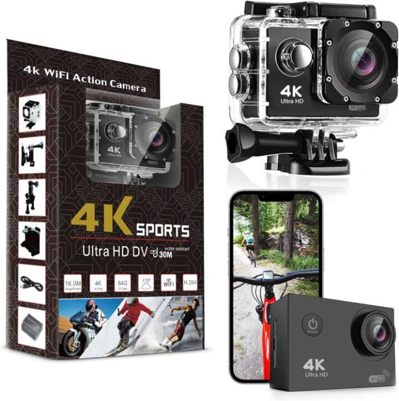 GOPROS BEST ACTION CAMERA 4K FOR VLOGGING INCLDES ACCESSORIES SMART FEATURE WATRPROOF Sports and Action Camera(Black, 16 MP)