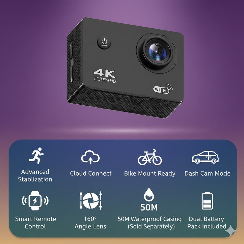 HAVIX Premium 4K Helmet 4k 16 MP Wifi Waterproof Camera full hd and bike 4k Sports and Action Camera(Black, 16 MP)