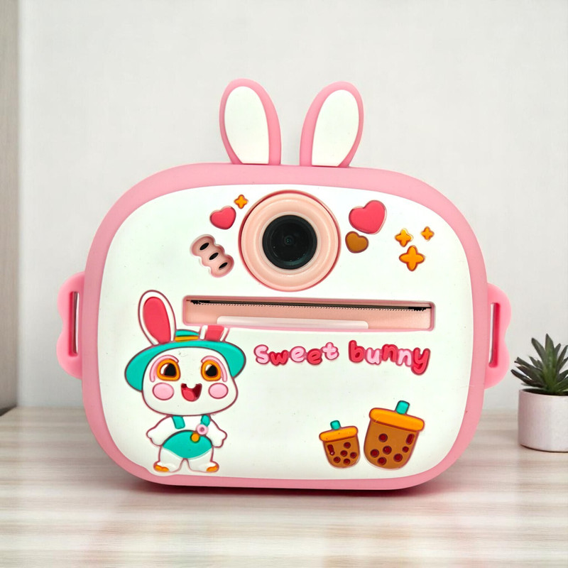 Uphaar by OMG 2025 Silicone Case Kids Camera with Instant B&W Printing, Cute Bunny Design Sports and Action Camera(Pink, 20 MP)