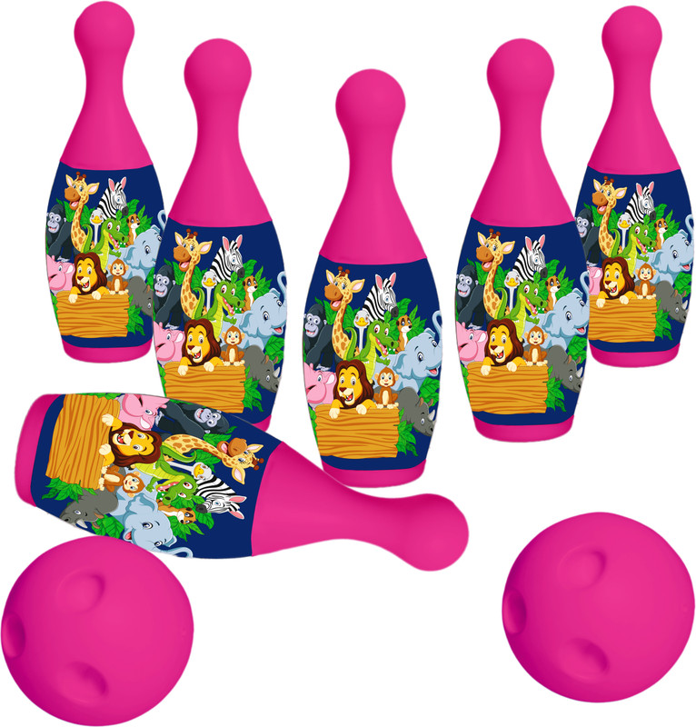 himanshu tex Princes Bowling Set Multi Color 6 Pins 1 Ball Plastic Bowling Set for Indoor & Outdoor Games for Kids Children Sports Bowling Set